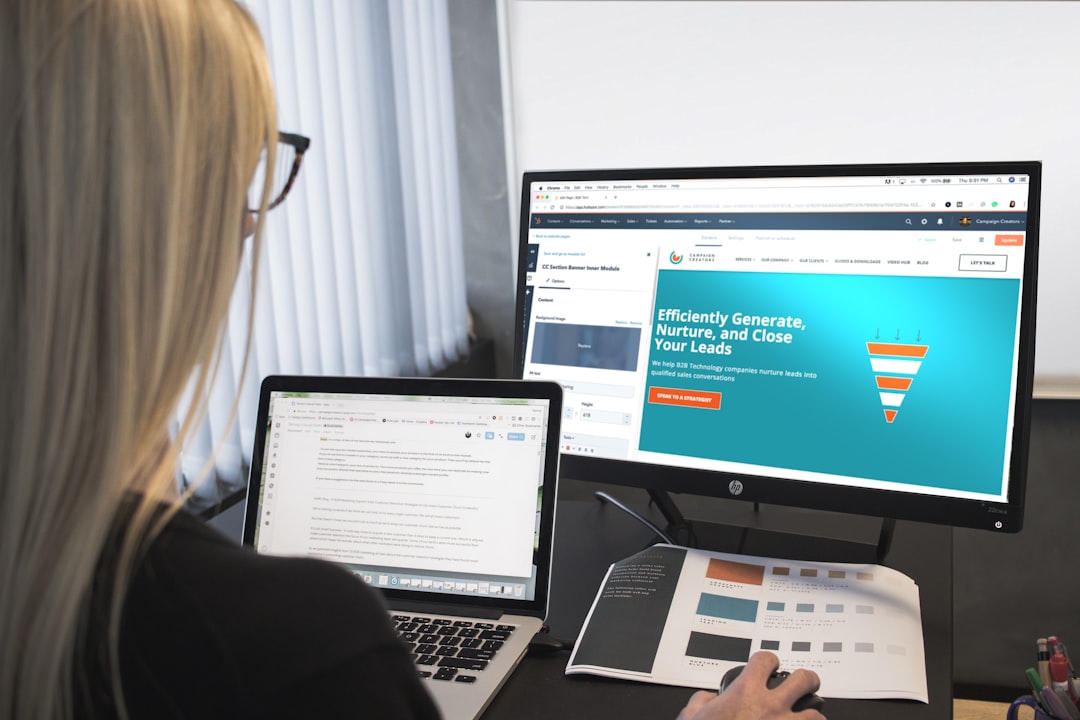 top brands topical authority — top brands topical authority — marketer reviewing content cluster map on dual-screen desktop setup