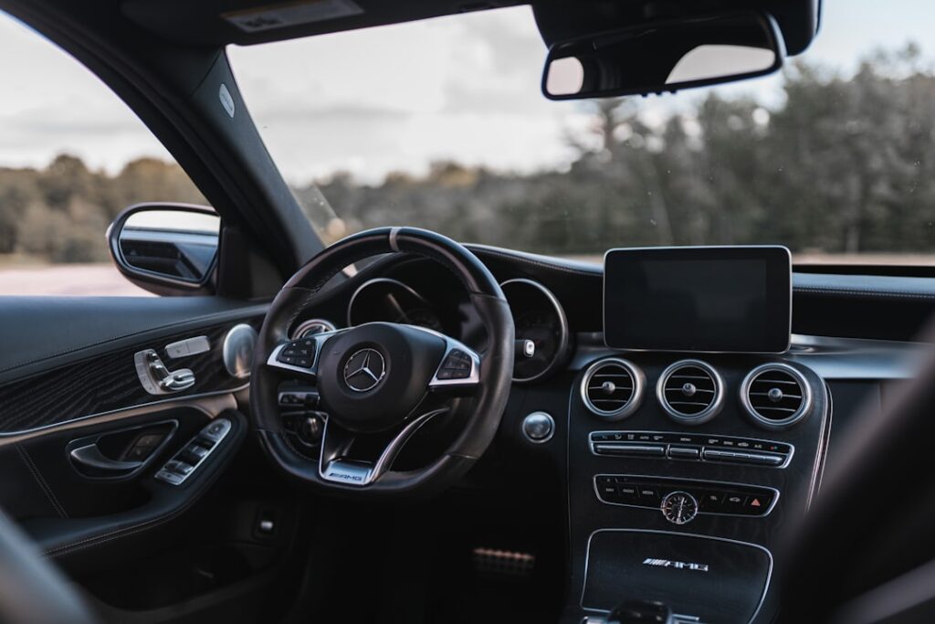 connected cars driving experience — modern car dashboard touchscreen display