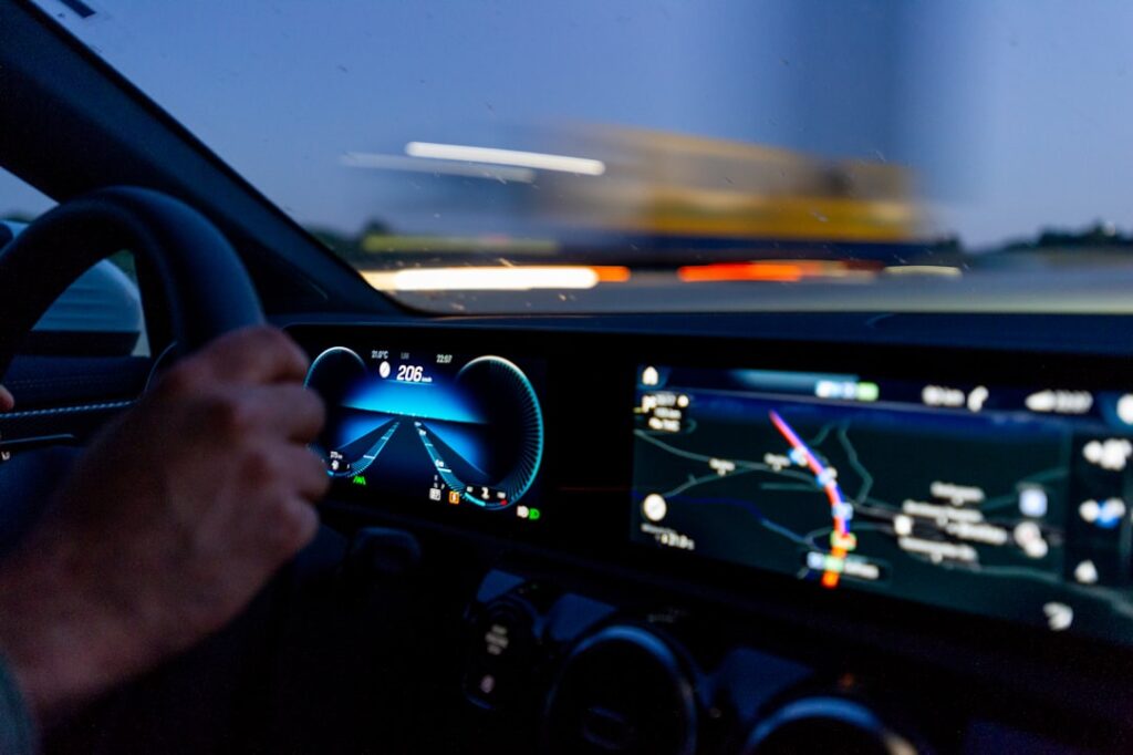 future in-car entertainment smart — Modern car dashboard touchscreen interface