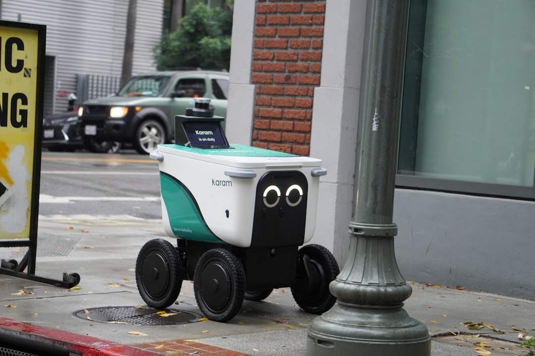 autonomous delivery systems momentum — robot navigating urban sidewalk with sensor arrays