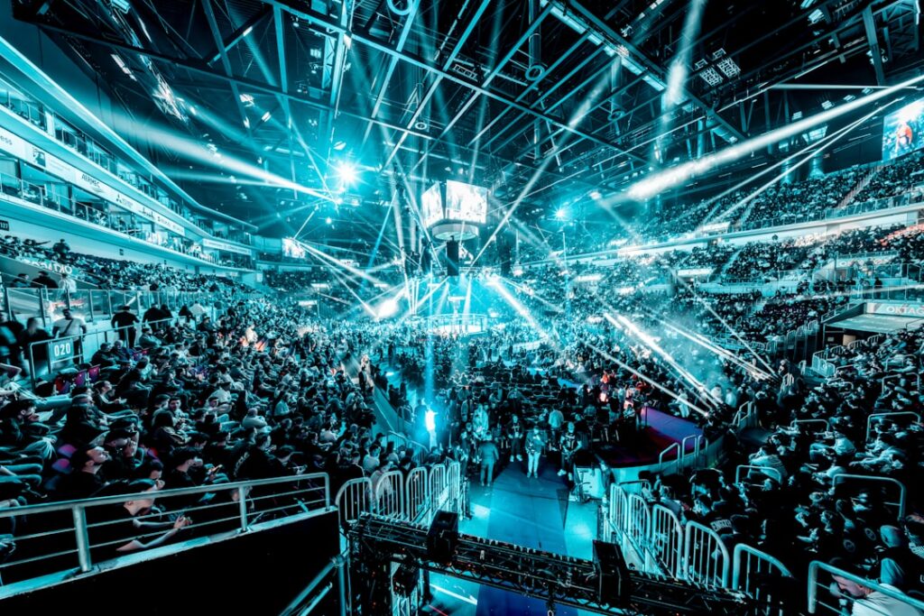 growing global business professional — esports arena stadium crowd cheering