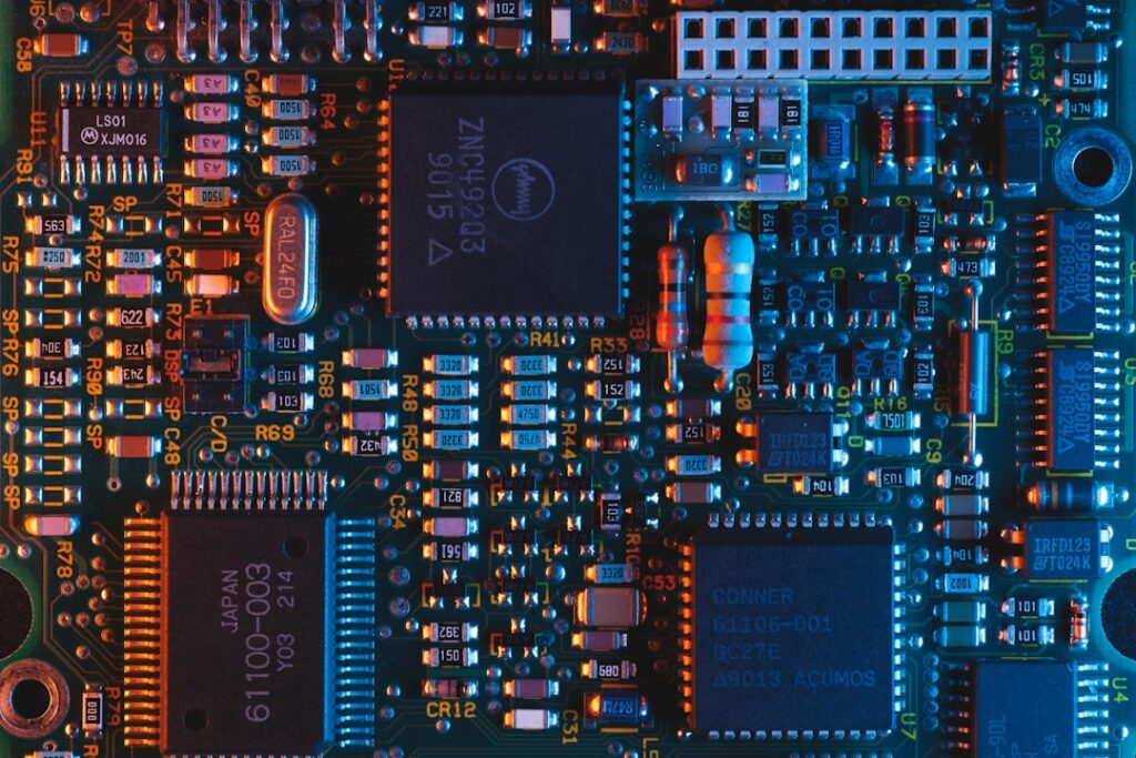 semiconductor packaging next technology — microchip circuit board close-up detail